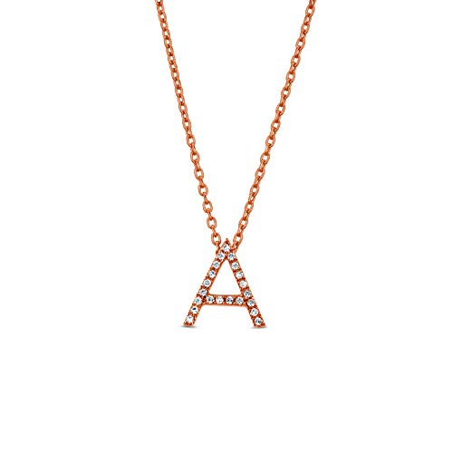 14K Solid Rose Gold Diamond 'A' Initial Letter Pendant Necklace